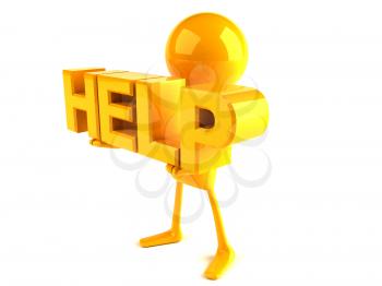 Royalty Free 3d Clipart Image of a Yellow Guy Holding Large Letters that Spell Help