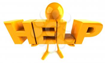 Royalty Free 3d Clipart Image of a Yellow Guy Holding Large Letters that Spell Help