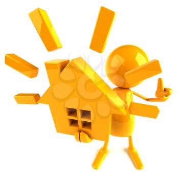 Royalty Free 3d Clipart Image of a Yellow Guy Holding a Model of a House