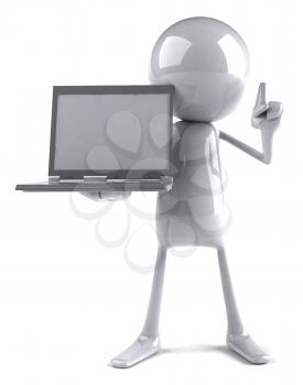 Royalty Free 3d Clipart Image of a White Guy Holding a Laptop Computer