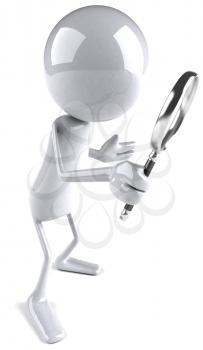 Royalty Free Clipart Image of a Dude Holding a Magnifying Glass