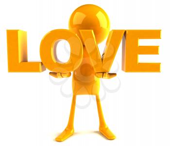Royalty Free 3d Clipart Image of a Yellow Guy Holding Large Letters that Spell Love