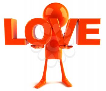 Royalty Free 3d Clipart Image of a Red Guy Holding Large Letters that Spell Love