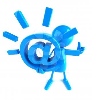Royalty Free 3d Clipart Image of a Blue Guy Holding a Large At Sign