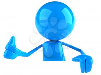 Royalty Free 3d Clipart Image of a Blue Guy Holding a Blank Sign