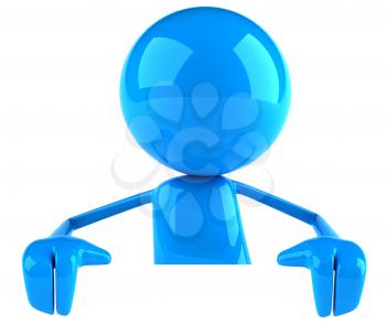 Royalty Free 3d Clipart Image of a Blue Guy Holding a Blank Sign