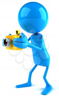 Royalty Free 3d Clipart Image of a Blue Guy Holding a Camera