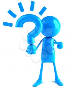Royalty Free 3d Clipart Image of a Blue Guy Holding a Large Question Mark