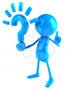 Royalty Free 3d Clipart Image of a Blue Guy Holding a Large Question Mark
