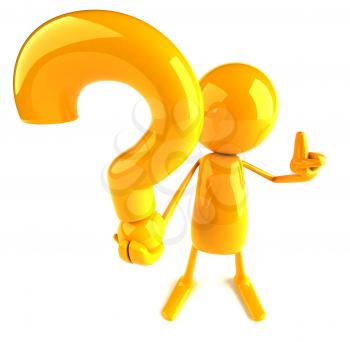 Royalty Free 3d Clipart Image of a Yellow Guy Holding a Large Question Mark