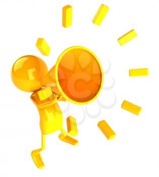 Royalty Free 3d Clipart Image of a Yellow Character Speaking into a Megaphone