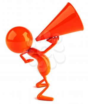 Royalty Free 3d Clipart Image of a Red Character Speaking into a Megaphone