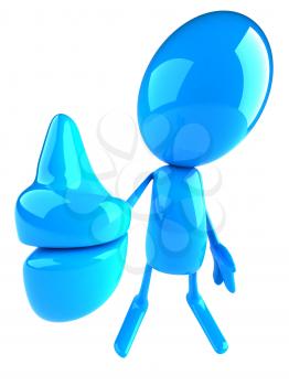 Royalty Free 3d Clipart Image of a Blue Character Giving a Thumbs Up Sign