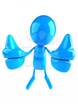 Royalty Free 3d Clipart Image of a Blue Character Giving Thumbs Up Signs