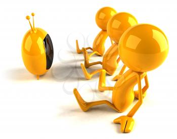 Royalty Free 3d Clipart Image of Yellow Characters Sitting and Watching TV
