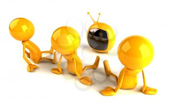 Royalty Free 3d Clipart Image of a Yellow Character Sitting and Watching TV