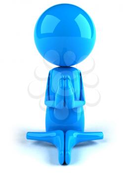 Royalty Free 3d Clipart Image of a Blue Character Meditating