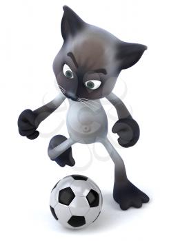 Royalty Free 3d Clipart Image of a Cat Kicking a Soccer Ball