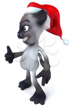 Royalty Free 3d Clipart Image of a Cat Wearing a Christmas Hat and Giving a Thumbs Up Sign