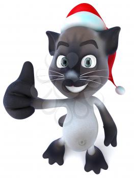 Royalty Free 3d Clipart Image of a Cat Wearing a Christmas Hat and Giving a Thumbs Up Sign