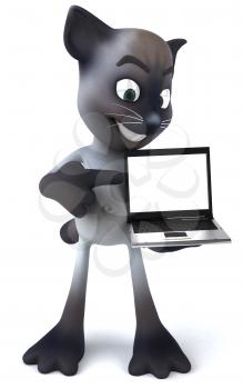 Royalty Free 3d Clipart Image of a Cat Holding a Laptop Computer