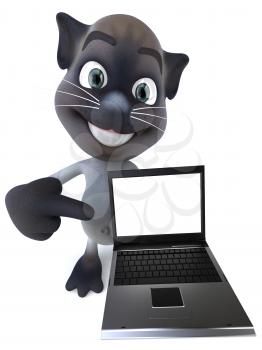Royalty Free 3d Clipart Image of a Cat Holding a Laptop Computer