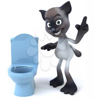 Royalty Free 3d Clipart Image of a Cat Looking at a Toilet