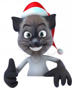 Royalty Free 3d Clipart Image of a Cat Wearing a Santa Hat and Giving a Thumbs Up Sign
