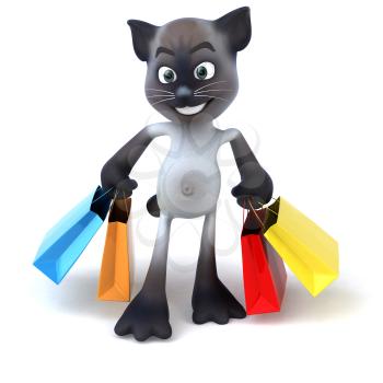 Royalty Free 3d Clipart Image of a Cat Carrying Colorful Shopping Bags