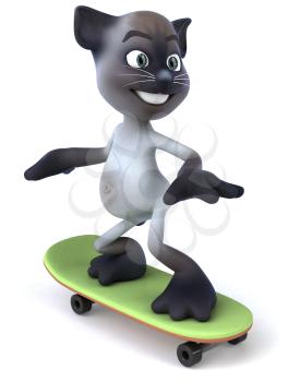 Royalty Free 3d Clipart Image of a Cat Riding a Skateboard