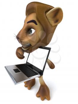 Royalty Free 3d Clipart Image of a Lion Holding a Laptop Computer