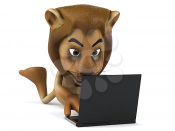 Royalty Free 3d Clipart Image of a Lion Holding a Laptop Computer