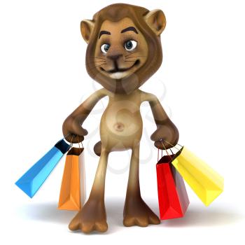 Royalty Free 3d Clipart Image of a Lion Carrying Shopping Bags