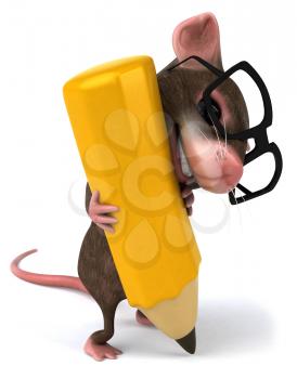 Royalty Free Clipart Image of a Mouse Wearing Spectacles and Holding a Pencil