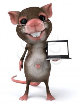 Royalty Free 3d Clipart Image of a Mouse Holding a Laptop Computer