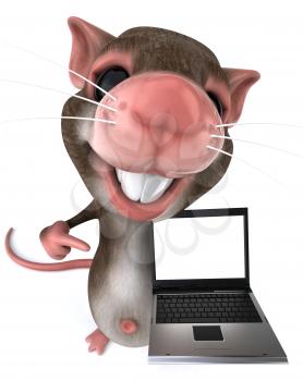 Royalty Free 3d Clipart Image of a Mouse Holding a Laptop Computer