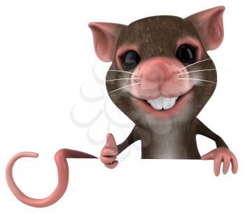Royalty Free 3d Clipart Image of a Mouse Holding a Blank Sign Board and Giving a Thumbs Up Sign