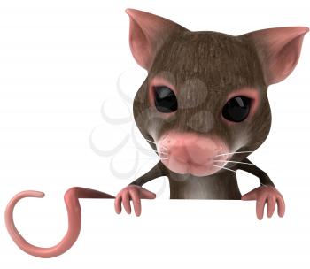 Royalty Free 3d Clipart Image of a Mouse Holding a Blank Sign Board