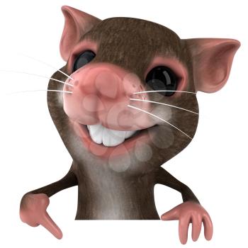 Royalty Free 3d Clipart Image of a Mouse Pointing to a Blank Sign Board