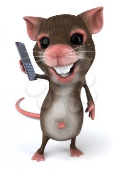 Royalty Free Clipart Image of a Mouse With a Cellphone