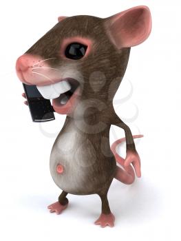 Royalty Free Clipart Image of a Mouse Talking on a Cellphone