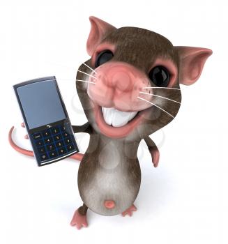 Royalty Free Clipart Image of a Mouse on a Cellphone