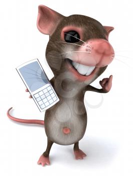 Royalty Free Clipart Image of a Mouse With a Cellphone