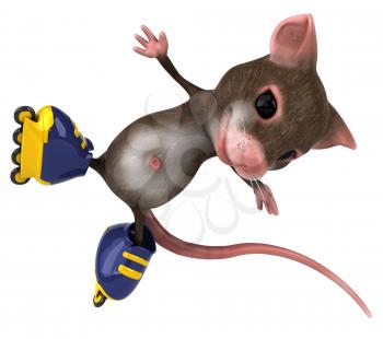 Royalty Free Clipart Image of a Mouse Doing Stunts on Rollerblades