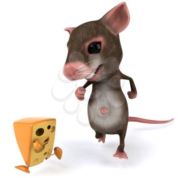 Royalty Free 3d Clipart Image of a Mouse Chasing a Running Block of Cheese