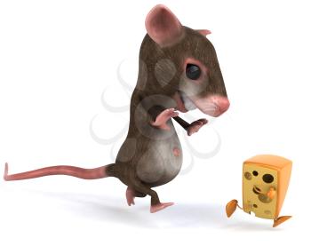 Royalty Free 3d Clipart Image of a Mouse Chasing a Running Block of Cheese