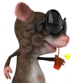 Royalty Free 3d Clipart Image of a Mouse Wearing Sunglasses and Drinking a Red Beverage