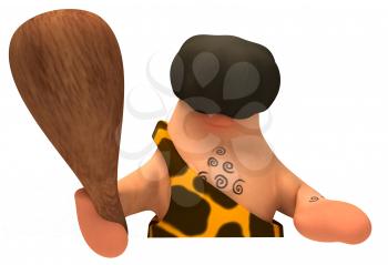 Royalty Free 3d Clipart Image of a Caveman Holding a Club