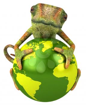 Royalty Free 3d Clipart Image of a Chameleon Holding a Green Globe