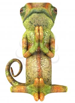 Royalty Free 3d Clipart Image of a Chameleon Meditating